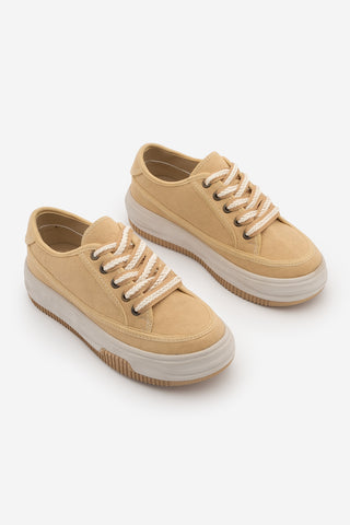 Kadın Sneaker Kalın Taban Spor Ayakkabı Kotnel - Sarı Keten