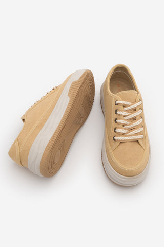 Kadın Sneaker Kalın Taban Spor Ayakkabı Kotnel - Sarı Keten