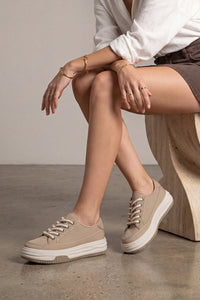 Kadın Sneaker Kalın Taban Spor Ayakkabı Kotnel - Vizon Keten