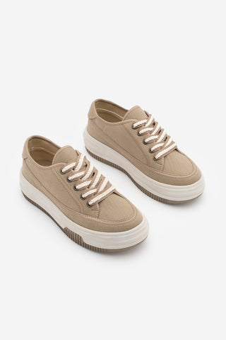 Kadın Sneaker Kalın Taban Spor Ayakkabı Kotnel - Vizon Keten