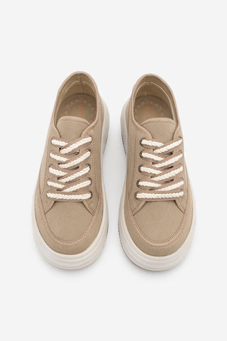 Kadın Sneaker Kalın Taban Spor Ayakkabı Kotnel - Vizon Keten