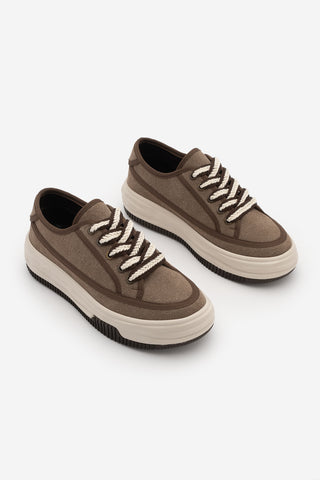 Kadın Sneaker Kalın Taban Spor Ayakkabı Kotnel - Vizon Süet