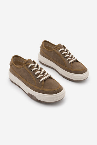 Kadın Sneaker Kalın Taban Spor Ayakkabı Kotnel - Tütün Kahve Süet