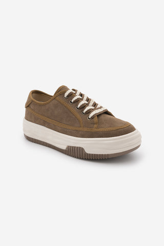 Kadın Sneaker Kalın Taban Spor Ayakkabı Kotnel - Tütün Kahve Süet