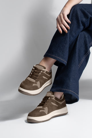 Kadın Sneaker Kalın Taban Spor Ayakkabı Aryan - Kahve Süet