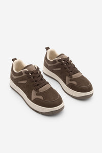 Kadın Sneaker Kalın Taban Spor Ayakkabı Aryan - Kahve Süet