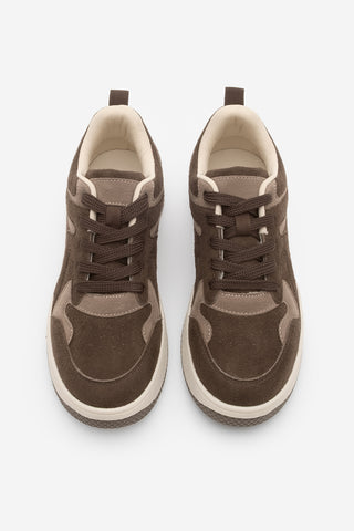 Kadın Sneaker Kalın Taban Spor Ayakkabı Aryan - Kahve Süet