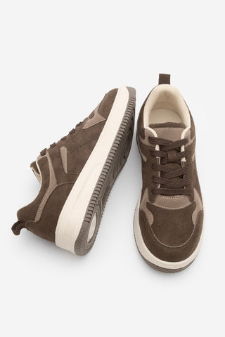 Kadın Sneaker Kalın Taban Spor Ayakkabı Aryan - Kahve Süet