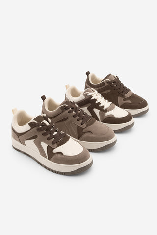 Kadın Sneaker Kalın Taban Spor Ayakkabı Aryan - Kahve Süet