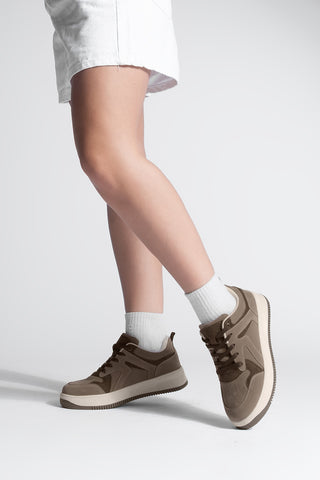 Kadın Sneaker Kalın Taban Spor Ayakkabı Aryan - Vizon Süet