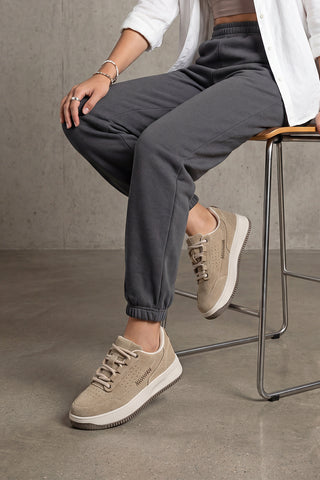 Kadın Sneaker Kalın Taban Spor Ayakkabı Loske - Camel Süet