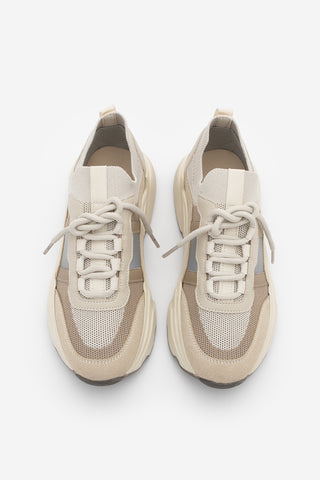 Kadın Sneaker Kalın Taban Triko Spor Ayakkabı Volente - Bej Süet