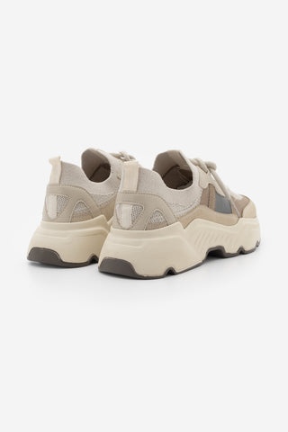 Kadın Sneaker Kalın Taban Triko Spor Ayakkabı Volente - Bej Süet