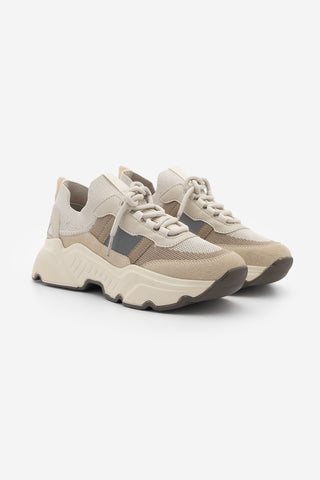 Kadın Sneaker Kalın Taban Triko Spor Ayakkabı Volente - Bej Süet