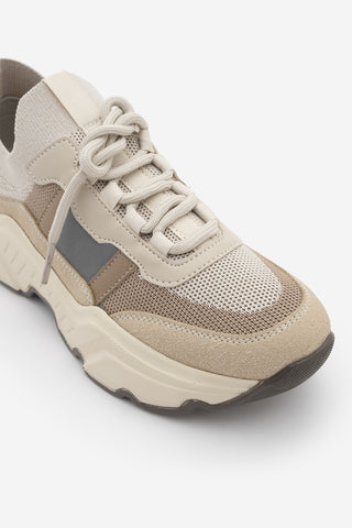 Kadın Sneaker Kalın Taban Triko Spor Ayakkabı Volente - Bej Süet