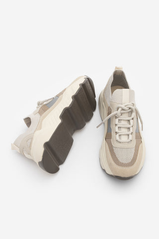 Kadın Sneaker Kalın Taban Triko Spor Ayakkabı Volente - Bej Süet