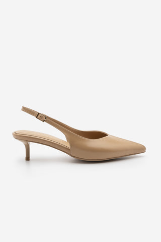 Kadın Stiletto Sivri Burun Kısa Klasik Topuklu Ayakkabı Orvani - Bej