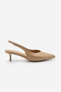 Kadın Stiletto Sivri Burun Kısa Klasik Topuklu Ayakkabı Orvani - Bej