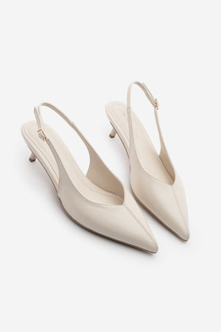 Kadın Stiletto Sivri Burun Kısa Klasik Topuklu Ayakkabı Orvani - Ekru