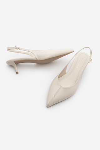 Kadın Stiletto Sivri Burun Kısa Klasik Topuklu Ayakkabı Orvani - Ekru