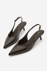 Kadın Stiletto Sivri Burun Kısa Klasik Topuklu Ayakkabı Orvani - Kahve