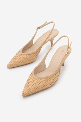 Kadın Stiletto Örgü Desen Topuklu Ayakkabı Berfa - Camel