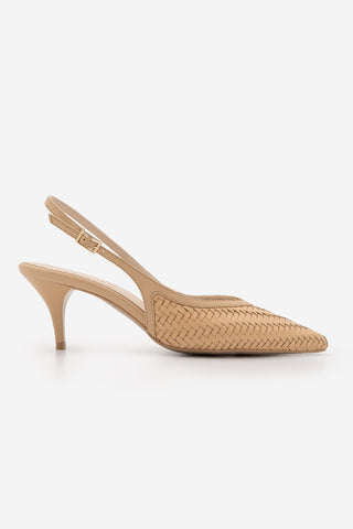 Kadın Stiletto Örgü Desen Topuklu Ayakkabı Berfa - Camel