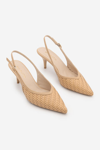 Kadın Stiletto Örgü Desen Topuklu Ayakkabı Berfa - Camel