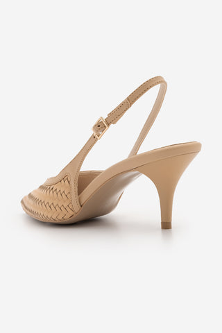 Kadın Stiletto Örgü Desen Topuklu Ayakkabı Berfa - Camel