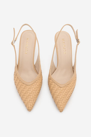Kadın Stiletto Örgü Desen Topuklu Ayakkabı Berfa - Camel