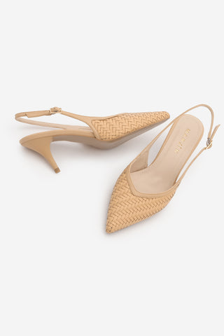 Kadın Stiletto Örgü Desen Topuklu Ayakkabı Berfa - Camel
