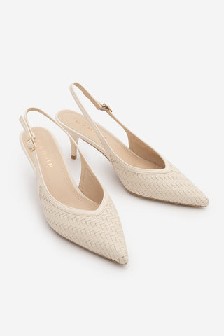 Kadın Stiletto Örgü Desen Topuklu Ayakkabı Berfa - Ekru