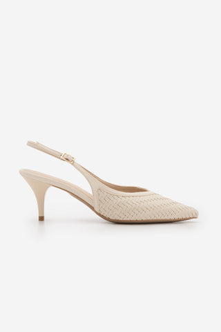 Kadın Stiletto Örgü Desen Topuklu Ayakkabı Berfa - Ekru