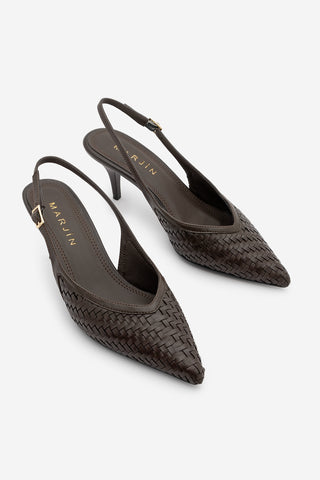 Kadın Stiletto Örgü Desen Topuklu Ayakkabı Berfa - Kahve