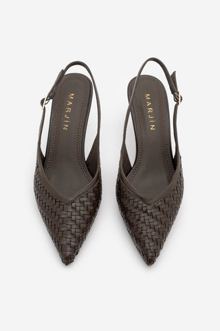 Kadın Stiletto Örgü Desen Topuklu Ayakkabı Berfa - Kahve