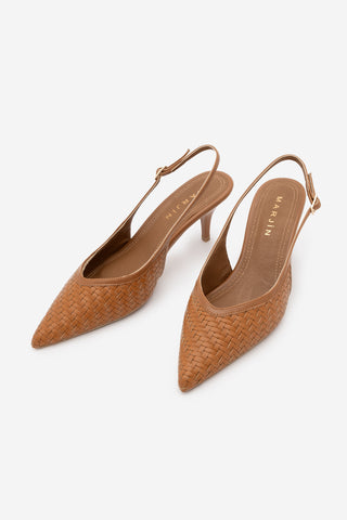 Kadın Stiletto Örgü Desen Topuklu Ayakkabı Berfa - Taba