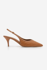Kadın Stiletto Örgü Desen Topuklu Ayakkabı Berfa - Taba