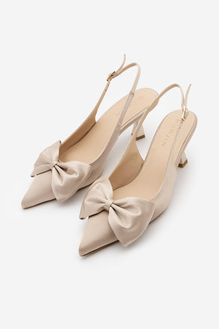 Kadın Stiletto Topuklu Ayakkabı Sarvel - Bej Saten