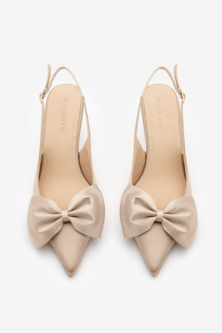 Kadın Stiletto Topuklu Ayakkabı Sarvel - Bej Saten