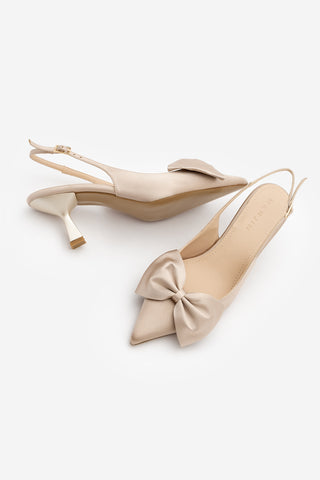 Kadın Stiletto Topuklu Ayakkabı Sarvel - Bej Saten