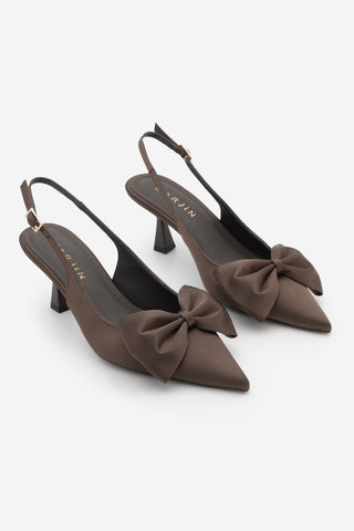 Kadın Stiletto Topuklu Ayakkabı Sarvel - Kahve Saten