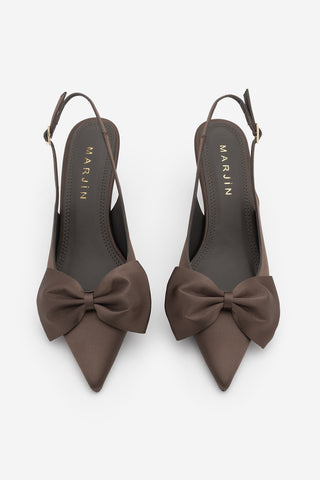 Kadın Stiletto Topuklu Ayakkabı Sarvel - Kahve Saten