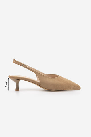 Kadın Stiletto Sivri Burun Kısa Klasik Topuklu Ayakkabı Orvani - Camel Süet
