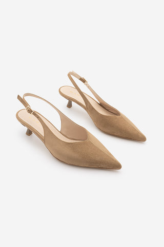 Kadın Stiletto Sivri Burun Kısa Klasik Topuklu Ayakkabı Orvani - Camel Süet