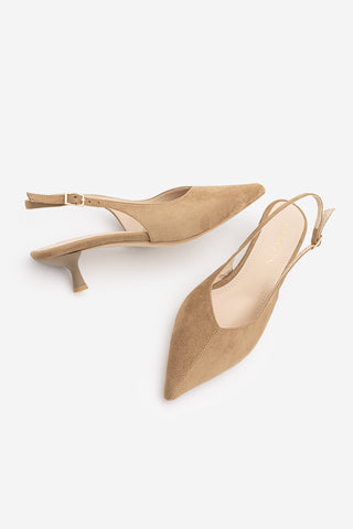 Kadın Stiletto Sivri Burun Kısa Klasik Topuklu Ayakkabı Orvani - Camel Süet
