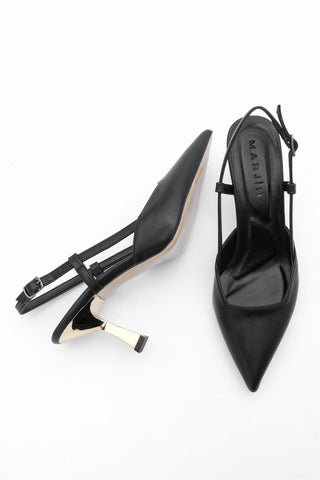 Kadın Stiletto Ayna Ökçe Topuklu Ayakkabı Latsi - Siyah