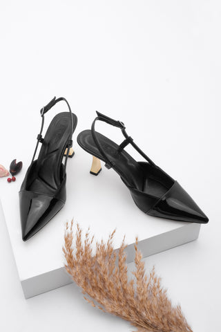 Kadın Stiletto Ayna Ökçe Topuklu Ayakkabı Sirele - Siyah