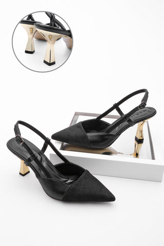 Kadın Stiletto Ayna Ökçe Topuklu Ayakkabı Sirele - Siyah Süet