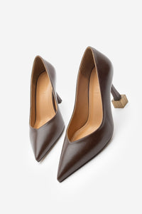 Kadın Stiletto Ahşap Desenli Ökçe Topuklu Ayakkabı Arset - Kahve