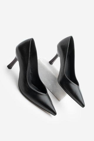 Kadın Stiletto Ahşap Desenli Ökçe Topuklu Ayakkabı Arset - Siyah